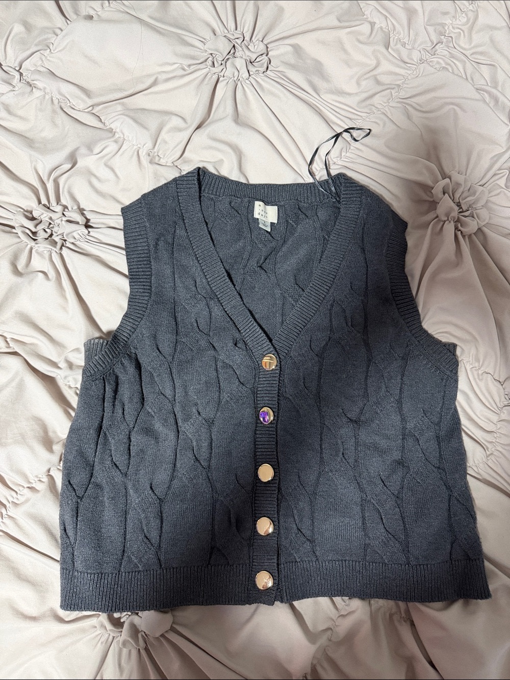 a new day Charcoal Cable-Knit Button Front Sweater Vest